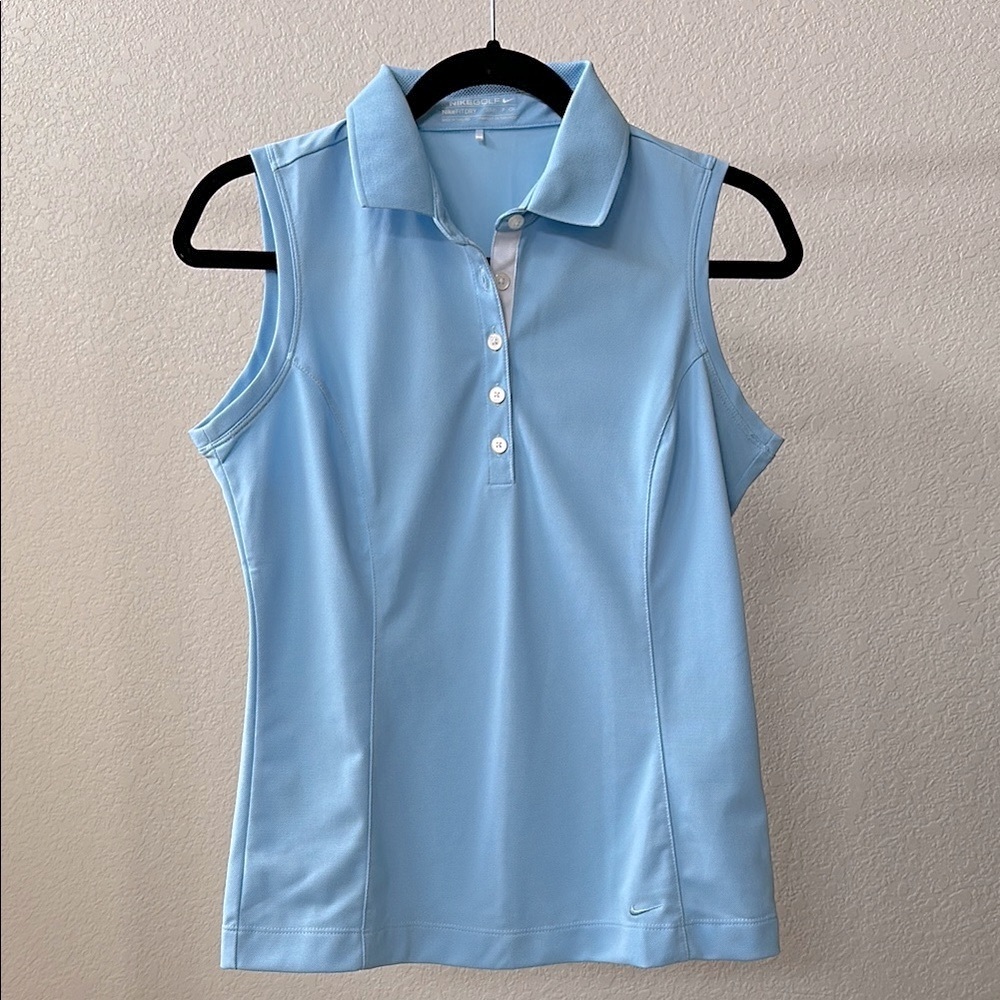 Nike Dry Fit Women's Sleeveless golf Polo Top | Light Blue | S